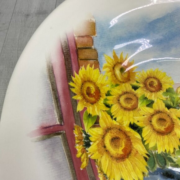 Ceramica Cuore CU415  Yellow Sunflowers Vase Landscape Italy 16" Serving Bowl - Picture 13 of 16